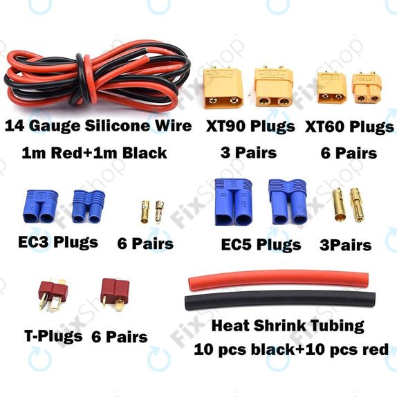 Amass - Set conectori pentru baterii (T-plug, EC3, XT60, fir de silicon și termosudare)