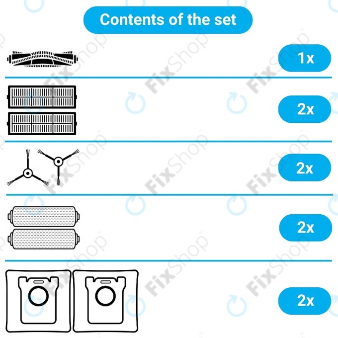 Set de piese de schimb pentru Ecovacs Deebot X11 Pro, X11 (1x Perie principală, 2x Filter, 2x Perie laterală, 2x Mop, 2x Sac de praf)