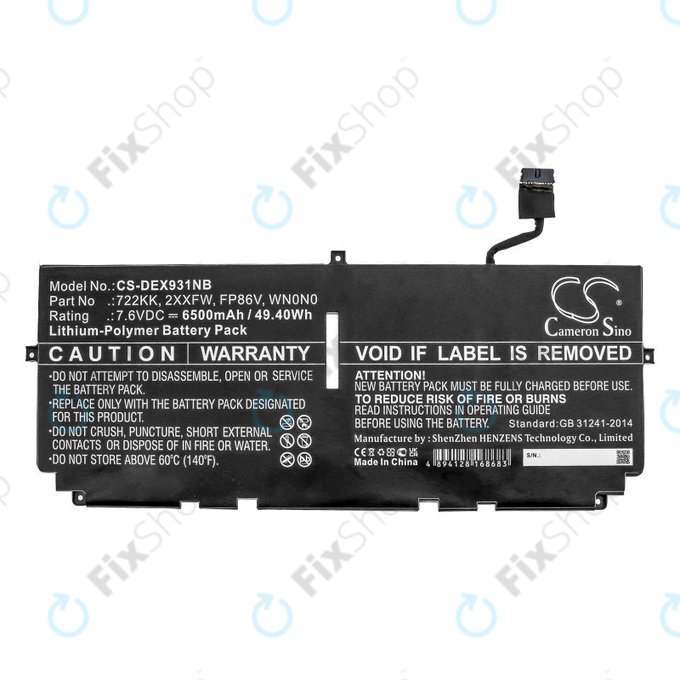 Baterie pentru Dell XPS 13 9300, 9380, 9310, 6500mAh, Li-Pol, 7.6V, 2XXFW, HQ