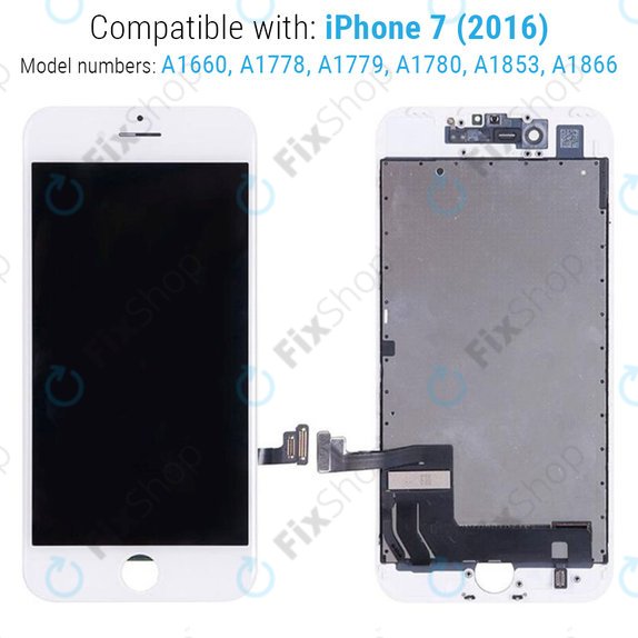 Ecran pentru iPhone 7, White, Sticlă tactilă cu ramă