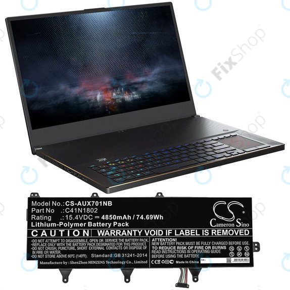 Baterie pentru Asus Zephyrus Gx701, Rog Zephyrus S Gx701, Rog Gx701, 4850mAh, Li-Pol, 15.4V, C41N1802, HQ