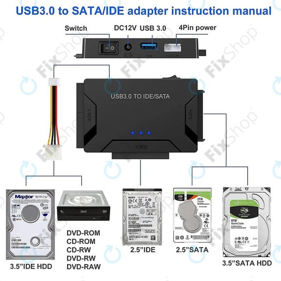 Adaptor USB 3.0 la SATA / IDE pentru HDD/SSD de 2.5" și 3.5" și unități optice