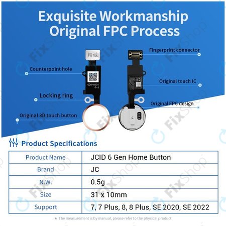 Apple iPhone 7, 7 Plus, 8, 8 Plus, SE (2020), SE (2022) - Buton Acasă JCID 7 Gen (Rose Gold)