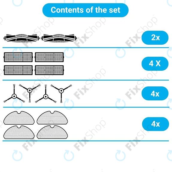 Set de piese de schimb pentru Rowenta X-Plorer S75s (2x Perii principale, 4x Filtre, 4x Perii laterale, 4x Lavete de mop)