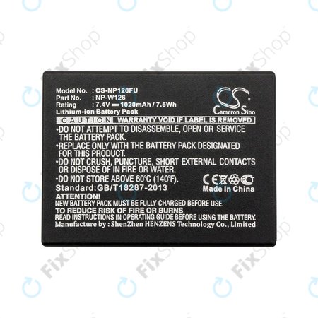 Baterie pentru Fujifilm FinePix, 1020mAh, Li-Ion, 7.4V, NP-W126, NP-W126S, HQ