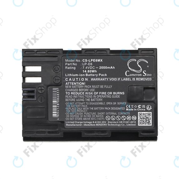 Baterie pentru Canon EOS 5D Mark II, EOS 7D, EOS 70D, 2000mAh, Li-Ion, 7.4V, LP-E6, HQ