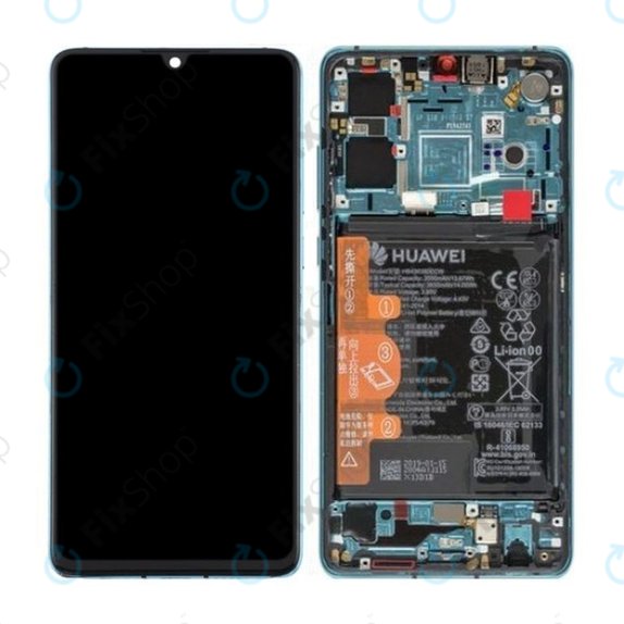 Huawei P30 - Ecran LCD + Sticlă Tactilă + Ramă + Baterie (Aurora Blue) - 02352NLN, 02354HRH, 02354HNJ Genuine Service Pack