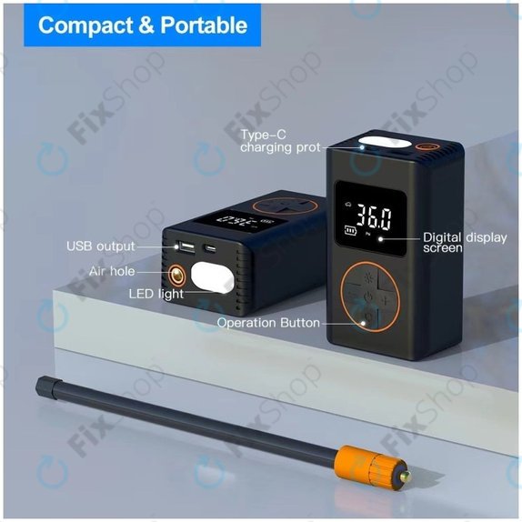 Compresor de Aer Electric Portabil cu Accesorii (7.4V, 1800mAh)
