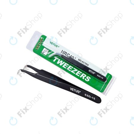 Vetus ESD-15 - Pensetă metalică antistatică cu vârf îndoit (120mm)