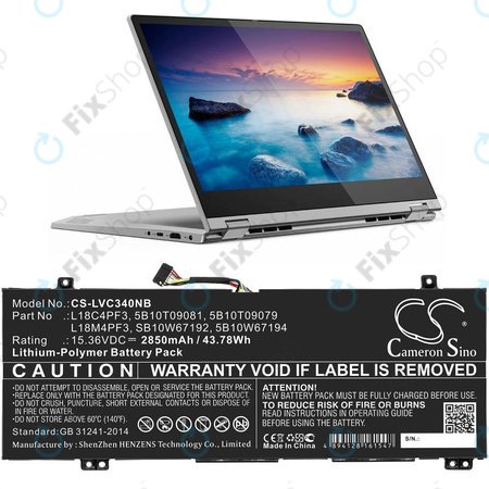Baterie pentru Lenovo Ideapad C340, Ideapad Flex, 2850mAh, Li-Pol, 15.36V, L18C4PF3, HQ