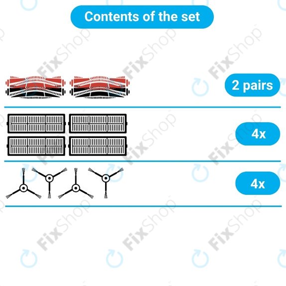 Set de piese de schimb pentru Mova Z60 Ultra Roller (2 perechi de perii principale, 4x Filter, 4x Perie laterală)