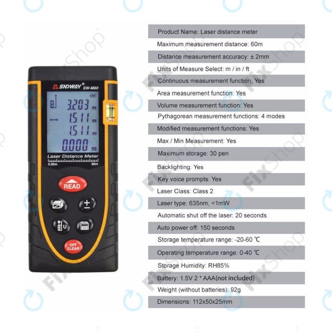 SNDWay SW-M60 - Riglă Laser de Înaltă Precizie (60 m)