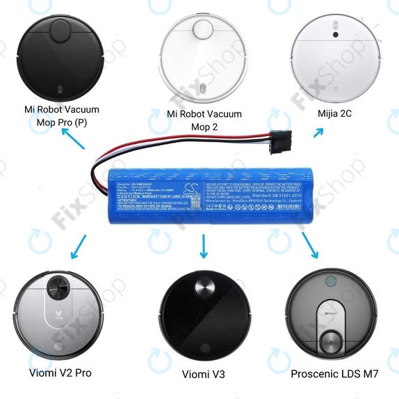 Xiaomi Mi Robot Vacuum Mop Pro (P), 2 (Mijia 2C), Viomi V2 Pro, Proscenic LDS M7 - Baterie STYJ02YM, MH1-4S1P-SC Li-Ion 14.4V 2600mAh HQ