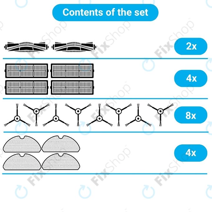 Set de piese de schimb pentru Rowenta Explorer s60 (2x Perie principală, 4x Filter, 8x Perie laterală, 4x Mop)