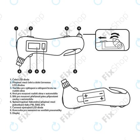 Extol Premium 8863050 Emergency - Manometru 5 în 1 Măsurare Presiune în Anvelope