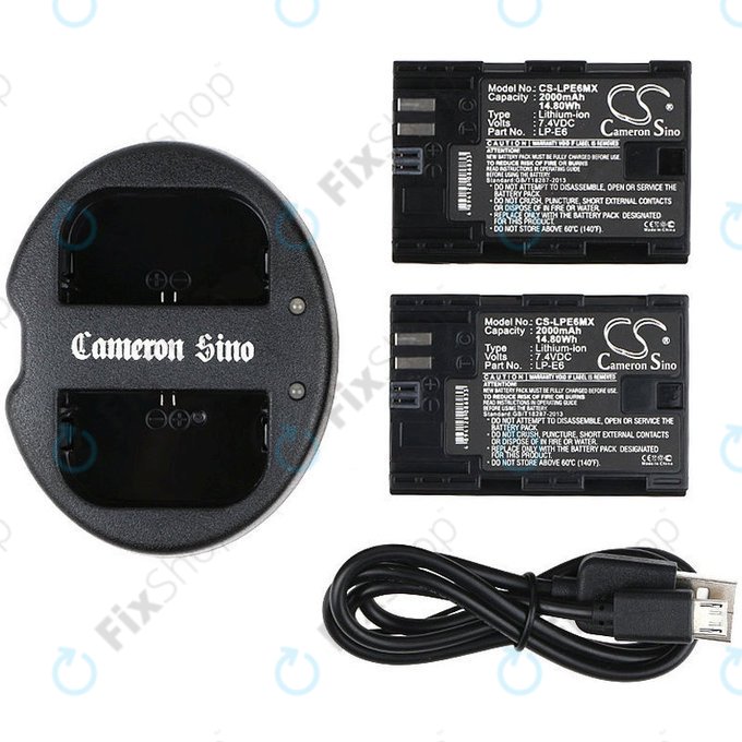 2 baterii cu încărcător pentruCanon EOS 5D Mark II, EOS 7D, 2000mAh, Li-Ion, 7.4V, LP-E6, HQ