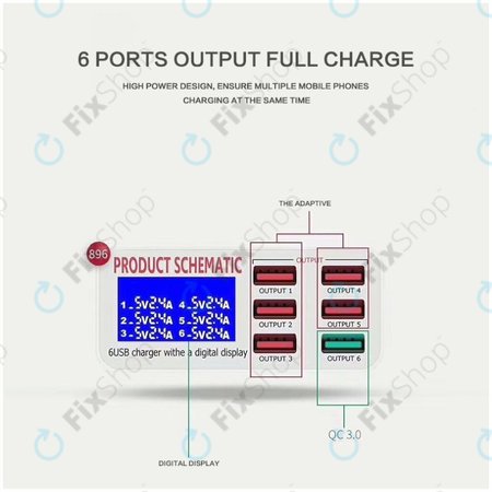 Product Schematic 896 - USB Statie service de încărcare (1x USB 3.0+ 5x USB 2.0)