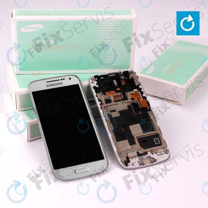 Samsung Galaxy S4 Mini i9195 - Ecran LCD + Sticlă Tactilă + Ramă (White Frost) - GH97-14766B Genuine Service Pack