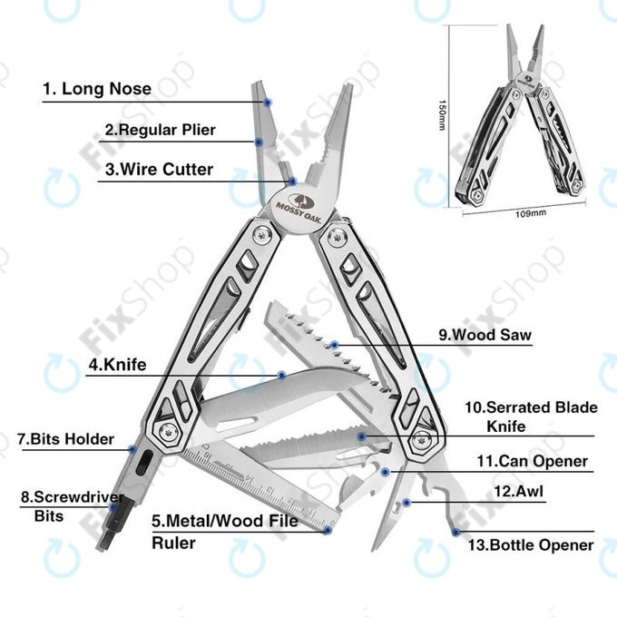 Mossy Oak - Clește multifuncțională din oțel inoxidabil 21in1