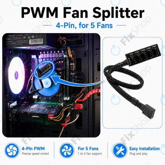 Hub PWM pentru ventilatoare, 4 pini, 5 porturi