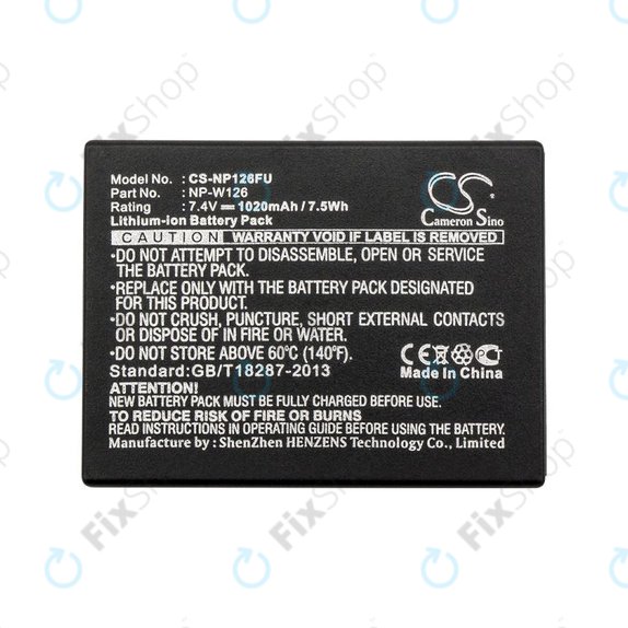 Baterie pentru Fujifilm FinePix, 1020mAh, Li-Ion, 7.4V, NP-W126, NP-W126S, HQ