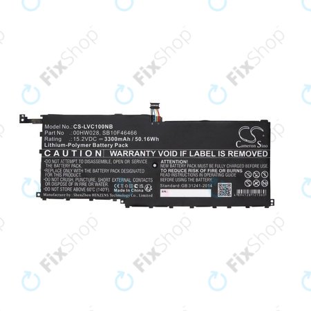 Baterie pentru Lenovo X1, 3300mAh, Li-Pol, 15.2V, 00HW028, HQ