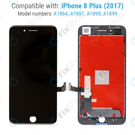 Ecran pentru iPhone 8 Plus, Black, Sticlă tactilă cu ramă, Refurbished