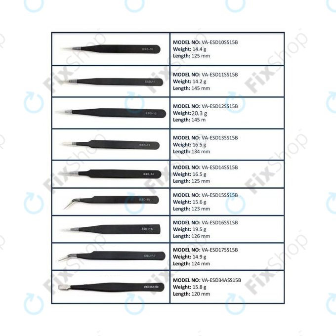 Set de Pensete antistatice ESD din Oţel inoxidabile 9in1