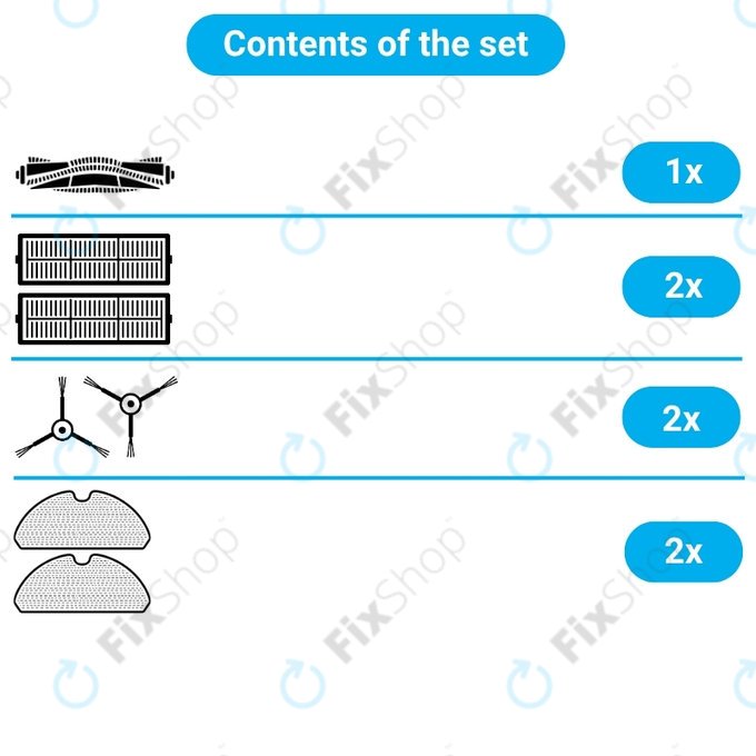 Set de piese de schimb pentru Xiaomi Dreame D9 Max Gen2, D10s, D10s Pro (1x Perie principală, 2x Filter, 2x Perie laterală – neagră, 2x Mop)