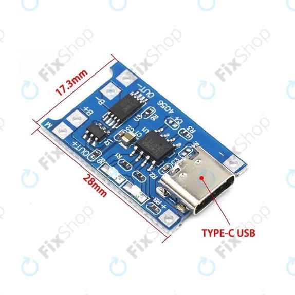 Modul de încărcare TP4056 pentru baterie Li-ion 18650, USB-C, 1 A