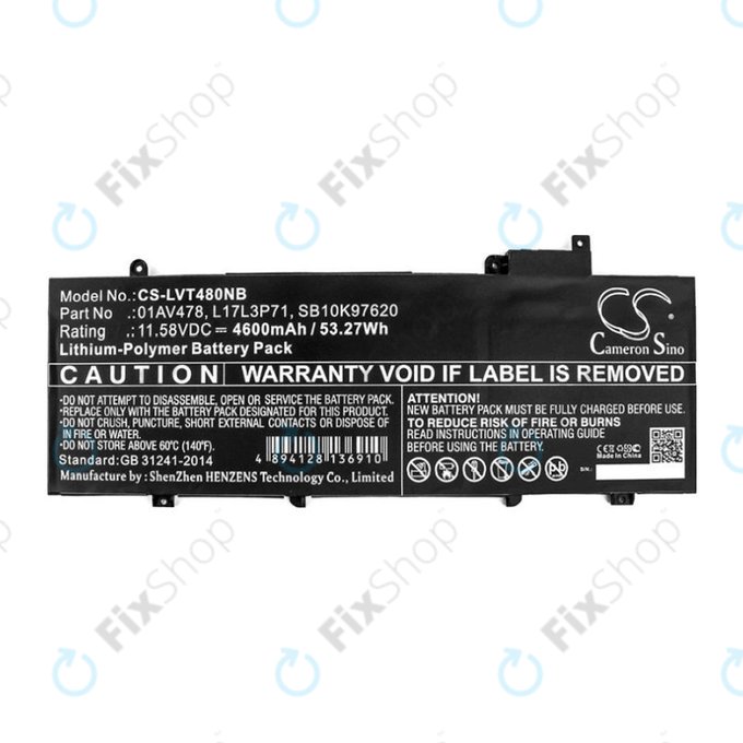 Baterie pentru Lenovo ThinkPad T480S, 4600mAh, Li-Pol, 11.58V, 01AV478, HQ