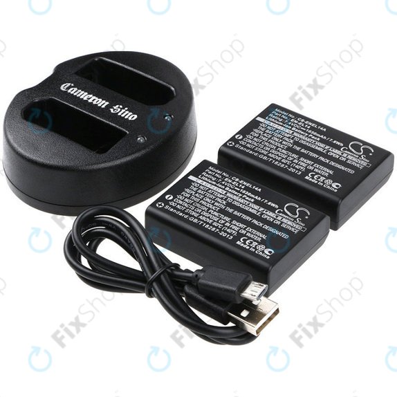 2 baterii cu încărcător pentruNikon Coolpix P7000, P7700, D3100, D3200, D5100, 1030mAh, Li-Ion, 7.4V, EN-EL14, HQ