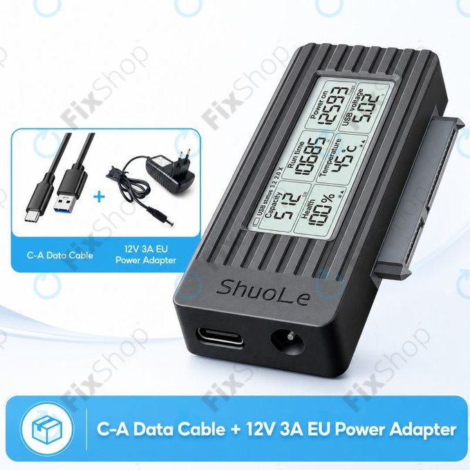 Adaptor USB-C / USB 3.0 la SATA pentru HDD/SSD cu afișaj, 12V/3A EU