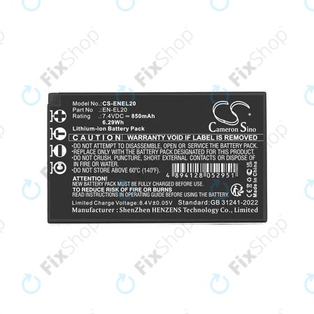 Baterie pentru Nikon Coolpix A, 850mAh, Li-Ion, 3.7V, EN-EL20, HQ