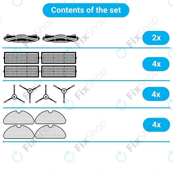 Set de piese de schimb pentru Xiaomi Roborock S5 Max, S6, S6 MaxV, S6 Pure, Xiaowa E3 (2x Perie principală, 4x Filter, 4x Perie laterală – albă, 4x Mop)