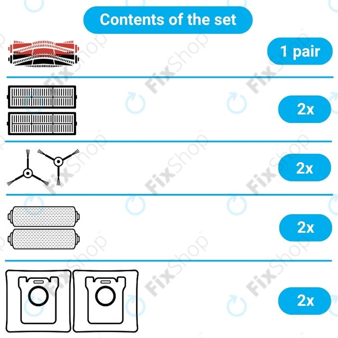 Set de piese de schimb pentru Dreame Aqua 10, 10 Ultra (1 pereche de perii principale, 2x Filter, 2x Perie laterală, 2x Mop, 2x Sac de praf)
