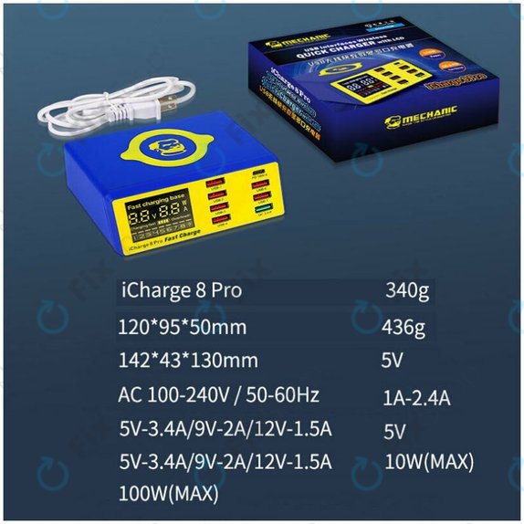 Mechanic iCharge 8 Pro - Statie de încărcare pentru service USB cu încărcare USB-C wireless