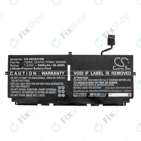 Baterie pentru Dell XPS 13 9300, 9380, 9310, 6500mAh, Li-Pol, 7.6V, 2XXFW, HQ
