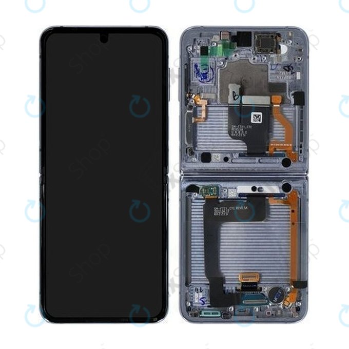 Samsung Galaxy Z Flip 4 F721B - Ecran LCD + Sticlă Tactilă + Ramă (Blue) - GH82-29440D, GH82-30238D, GH82-30239D, GH82-29441D, GH82-30238D, GH82-30239D Genuine Service Pack