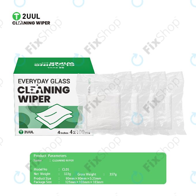 Lavete pentru curățarea sticlei, fără scame, 2UUL CL05, 4x100 buc/cutie
