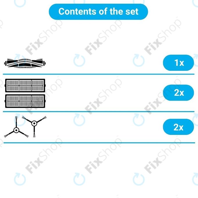Set de piese de schimb pentru Xiaomi Roborock S5 Max, S6, S6 MaxV, S6 Pure, Xiaowa E3 (1x Perie principală, 2x Filter, 2x Perie laterală – albă)