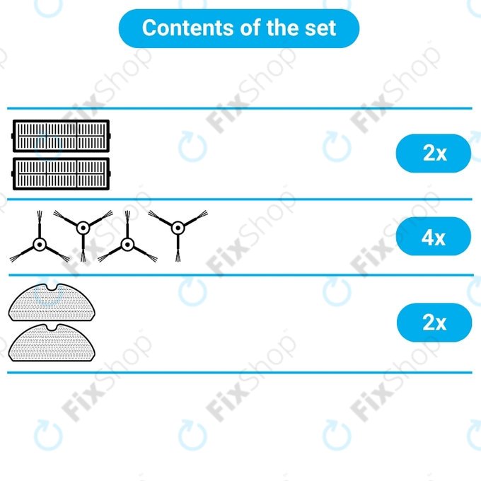Set de piese de schimb pentru Xiaomi Robot Vacuum E5 (2x Filter, 4x Perie laterală, 2x Mop)