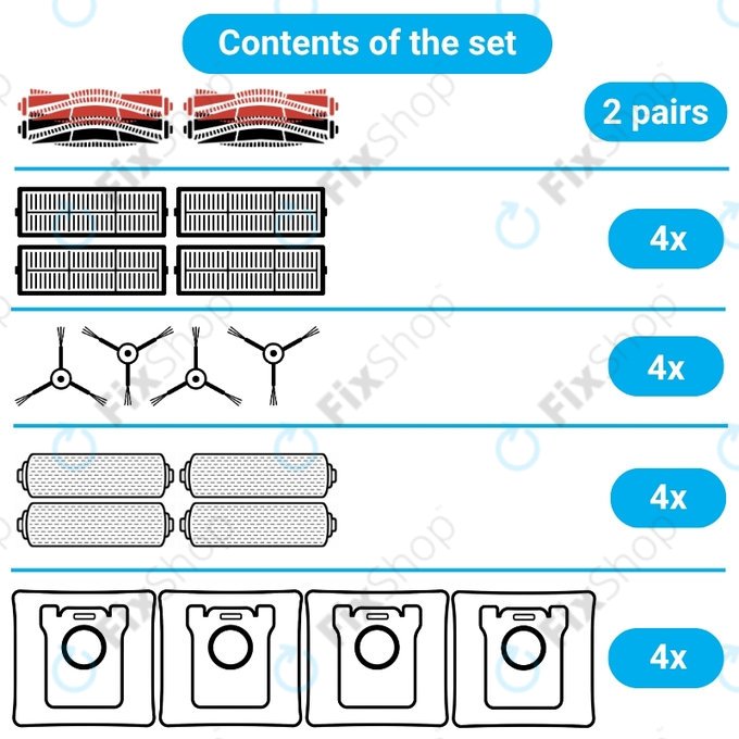 Set de piese de schimb pentru Dreame Aqua 10, 10 Ultra (2 perechi de perii principale, 4x Filter, 4x Perie laterală, 4x Mop, 4x Sac de praf)
