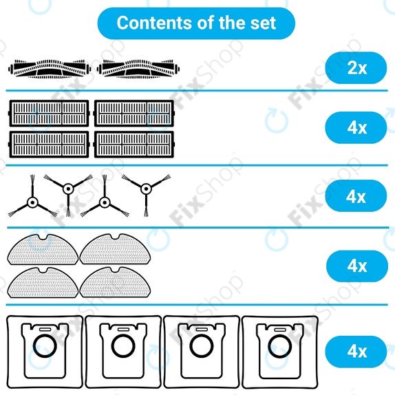 Set de piese de schimb pentru Xiaomi Viomi V2, V2 Pro, V3, SE, Mi Robot Vacuum Mop Pro (P), 2S (2x Perie principală, 4x Filter, 4x Perie laterală, 4x Mop)