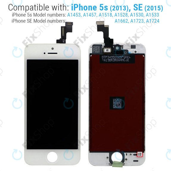 Ecran pentru iPhone 5S, SE, White, Sticlă tactilă cu ramă