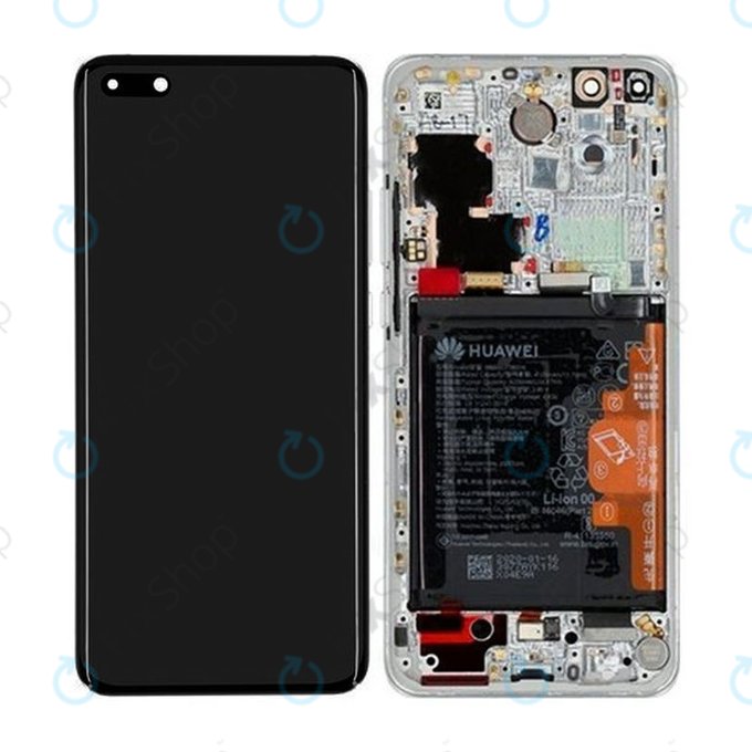 Huawei P40 Pro - Ecran LCD + Sticlă Tactilă + Ramă + Baterie + Senzor de Amprentă (Ice White, Silver Frost) - 02353PJK Genuine Service Pack
