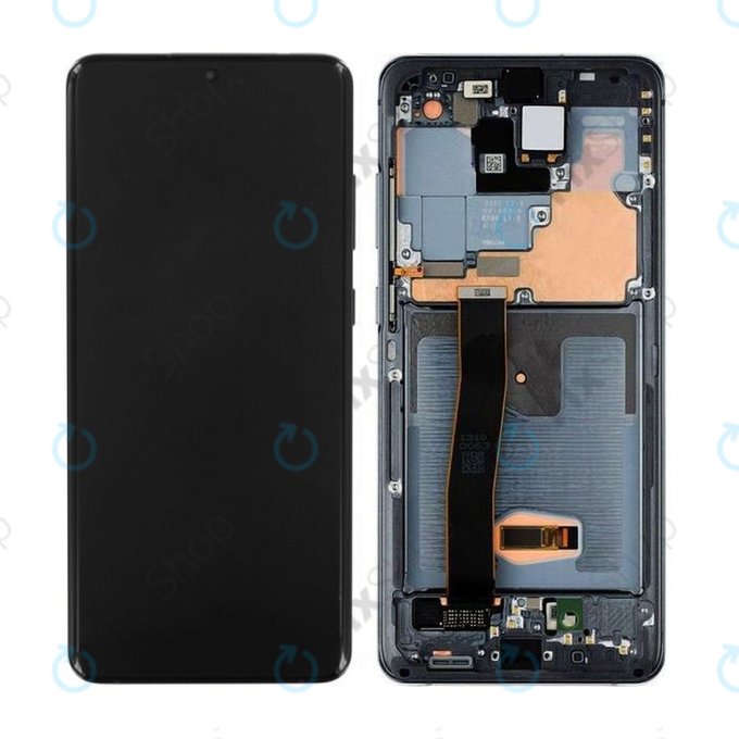 Samsung Galaxy S20 Ultra G988F - Ecran LCD + Sticlă Tactilă + Ramă + Cameră Frontală (Cosmic Black) - GH82-22271A, GH82-22327A Genuine Service Pack