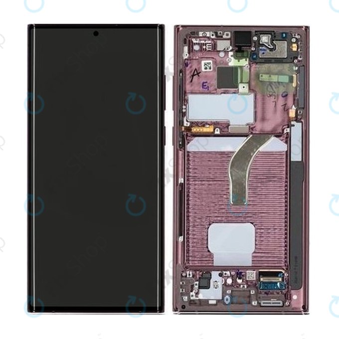 Samsung Galaxy S22 Ultra S908B - Ecran LCD + Sticlă Tactilă + Ramă (Burgundy) - GH82-27488B, GH82-27489B Genuine Service Pack
