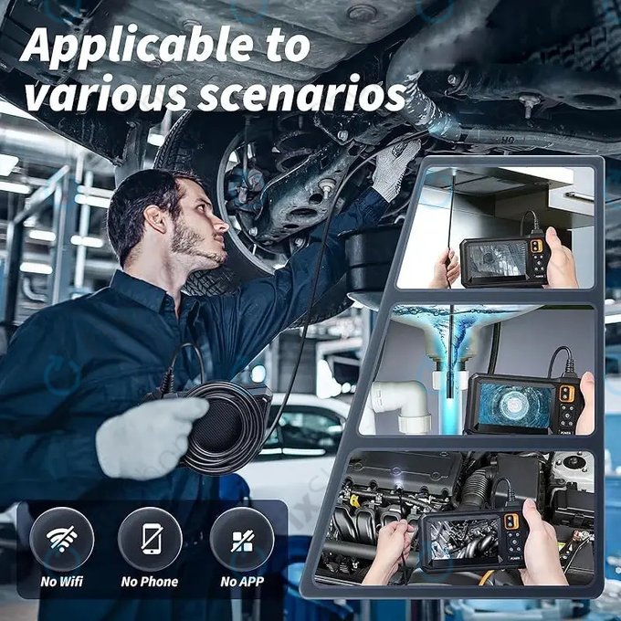 Cameră endoscopică industrială cu ecran IPS de 4,3", cablu de 10m