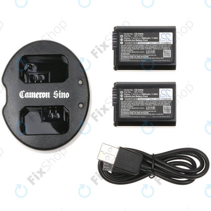 2 baterii cu încărcător pentruSony NEX-5, Alpha 7, NEX-7, 1030mAh, Li-Ion, 7.4V, NP-FW50, HQ